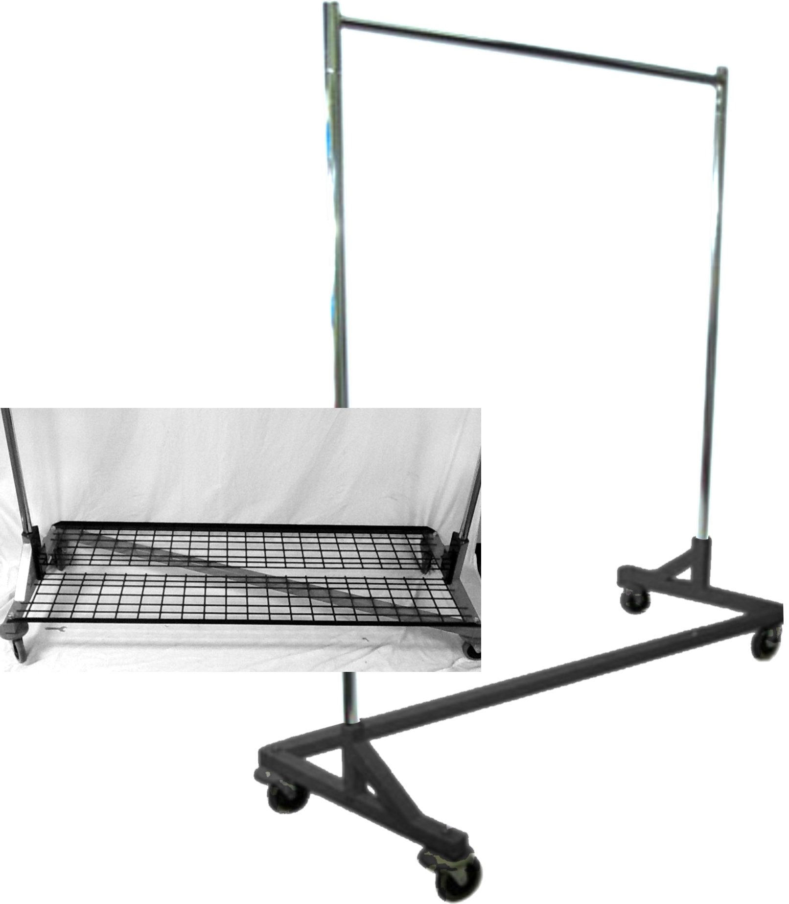 Black Rolling Z Rack Clothing Rack with Bottom Shelf - Heavy Duty Garment Rack for Retail Stores, Boutiques, and Home Closet Organization