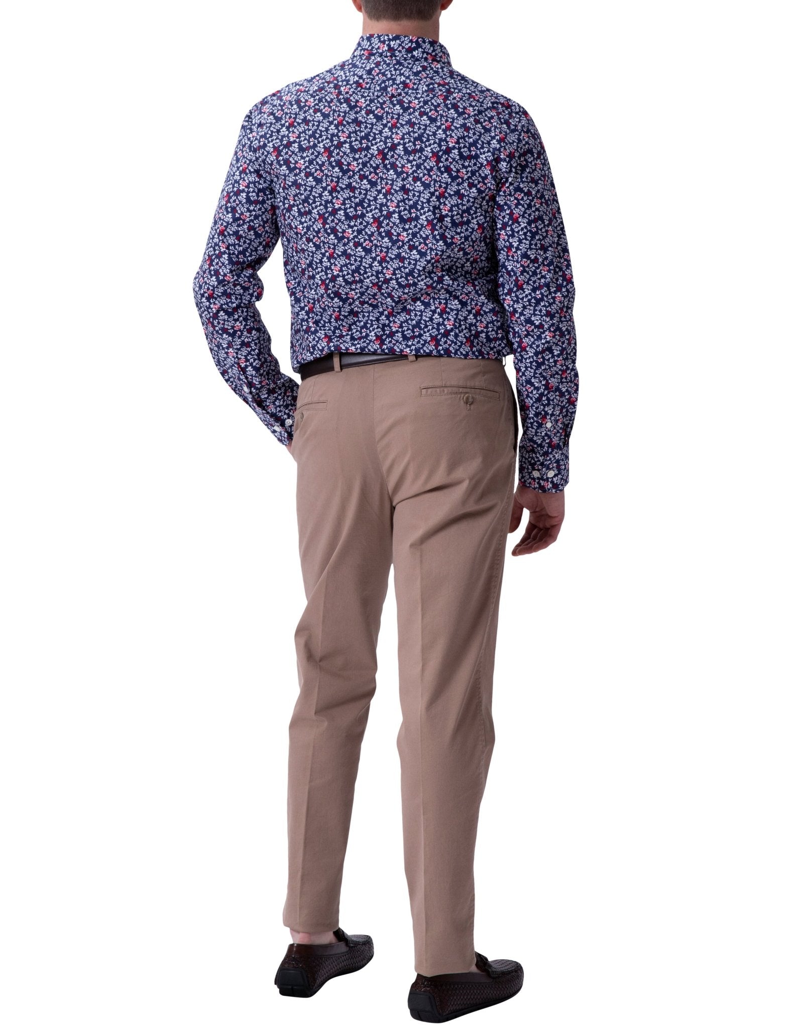 Henry Sartorial Floral Print Men's Casual Shirt - Navy & Red Hawaiian Style for Summer Beach Vacation and Outdoor Parties