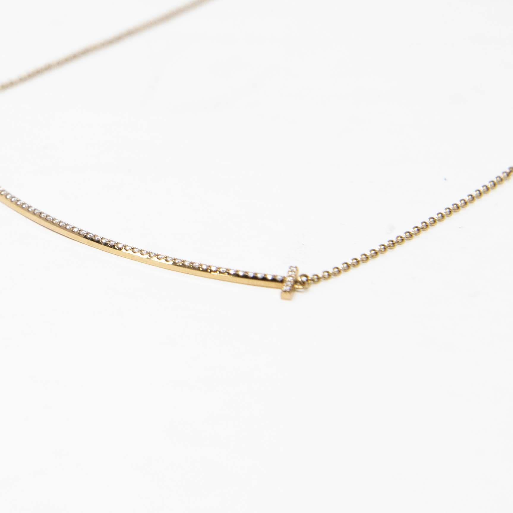 Tiffany & Co Diamond Large T Smile Pendant Necklace - 18K Gold Pendant for Women, Elegant Jewelry Gift for Her - Perfect for Anniversaries, Birthdays & Special Occasions