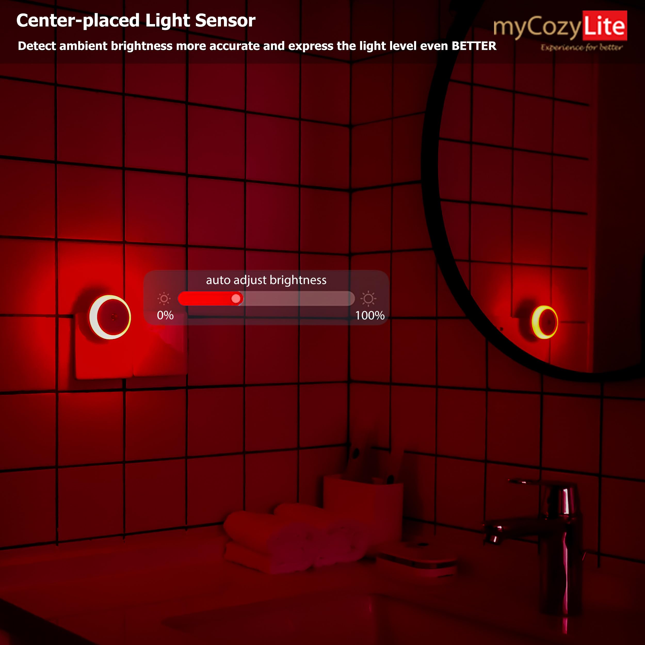 Red LED Night Light Plug in with Dusk to Dawn Smart Sensor - 2 Pack Round Wall Nightlight for Better Sleep - Perfect for Bedroom, Bathroom, Kids Room, Kitchen, Hallway & Stairway - Creates Soothing Ambiance for Nighttime Safety and Relaxation