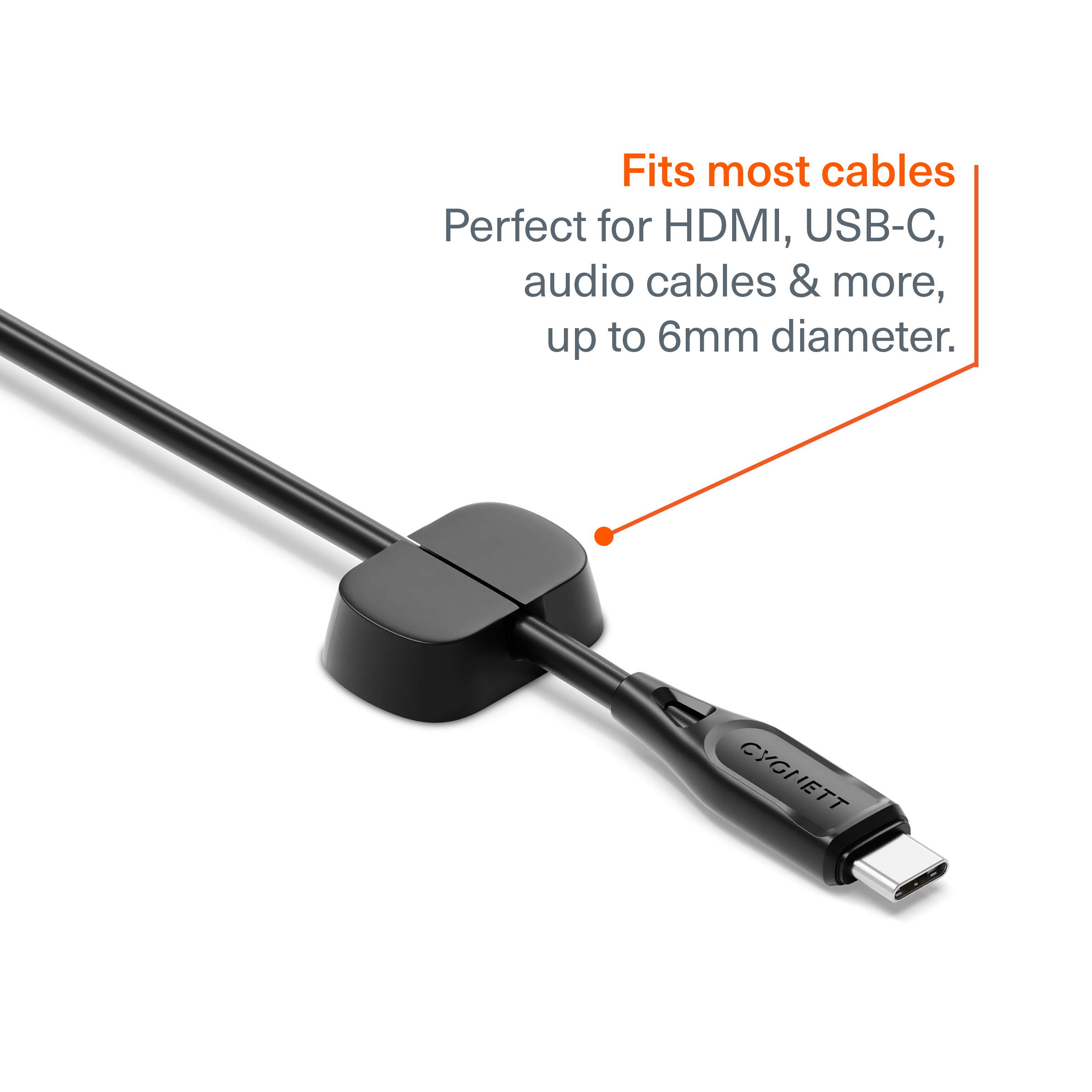 6 Pack Black Single Slot Cable Organizers - Neat Cord Management for Home Office, Desk & Entertainment Centers