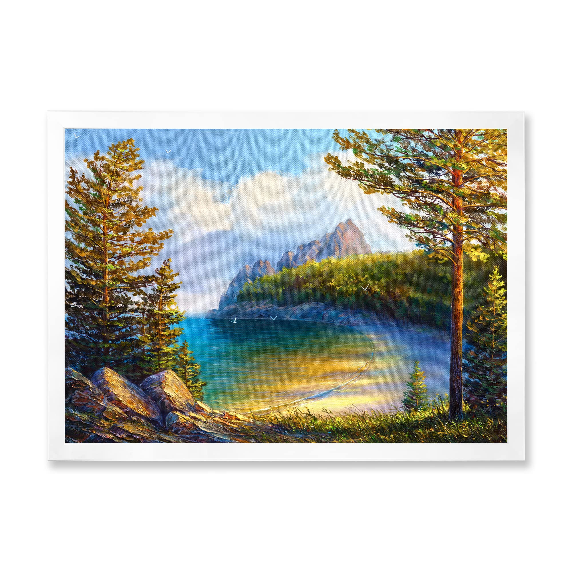 DesignQ Morning Sun By The Wild Beach Nautical Coastal Framed Wall Art - Ocean Themed Home Decor for Living Room, Bedroom & Office