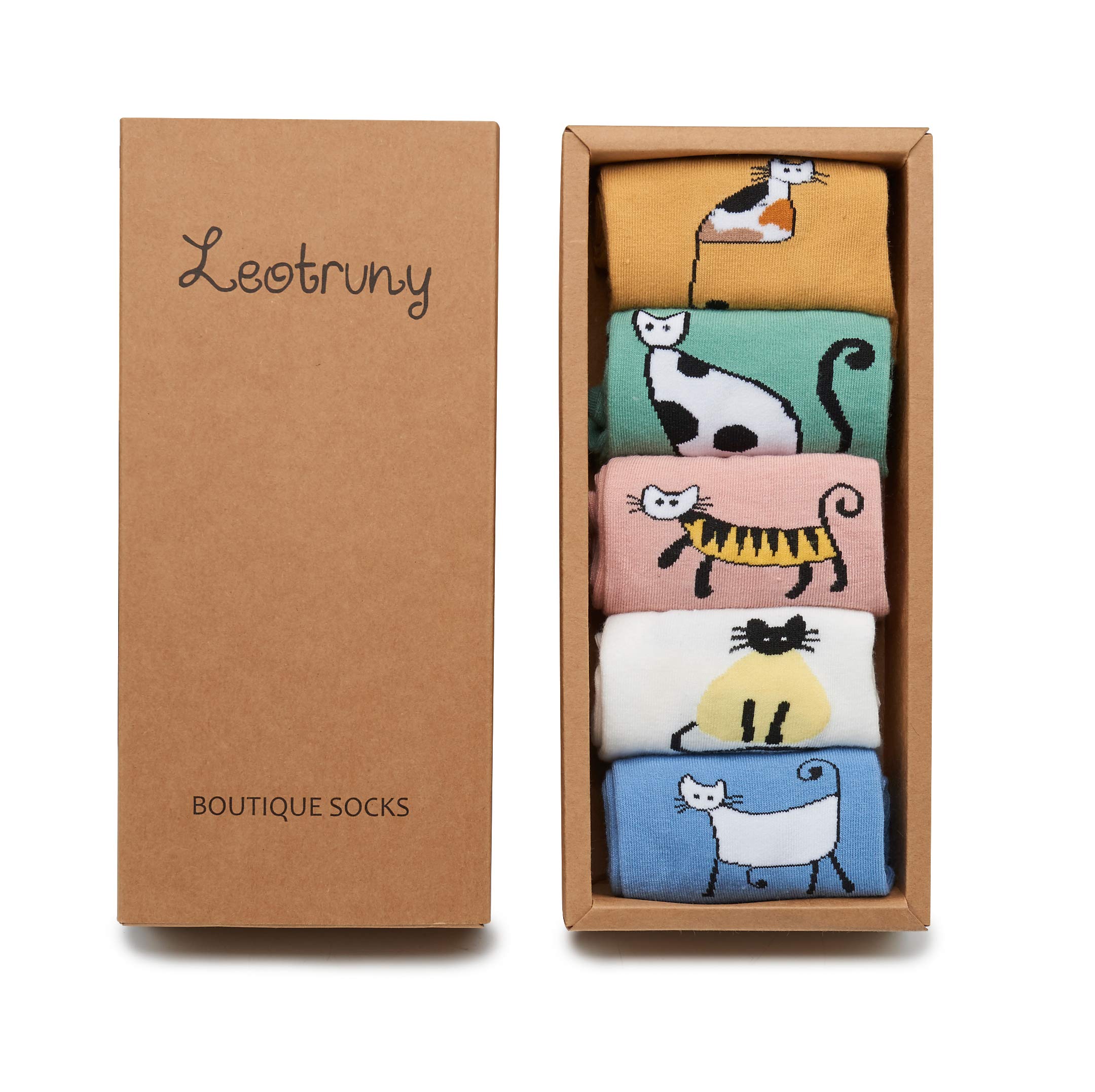 Leotruny Women's Cute Cat Socks - Funny Animal Novelty Crew Socks for Women & Girls with Gift Box | Perfect for Gifts, Cosplay & Casual Wear