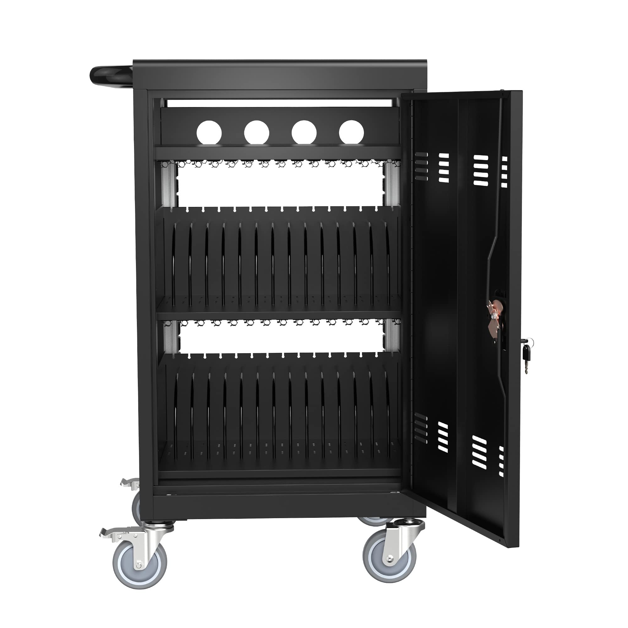 Mobile Charging Cart for Laptops & Tablets - 32 Device Storage Cabinet with Locking Wheels, Fits 16.3