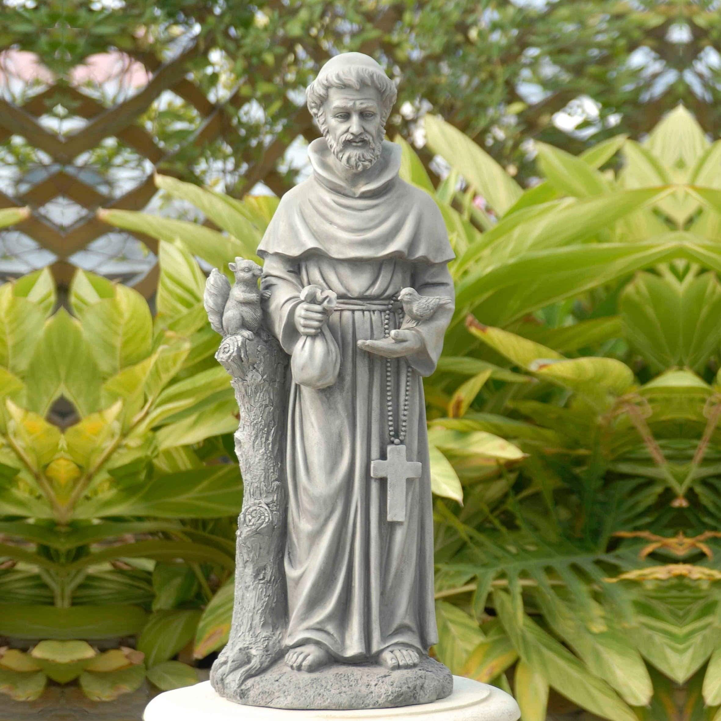 Saint Garden Statue - Grey Traditional Magnesium Oxide Stone Finish Outdoor Decor for Patio, Garden, and Yard