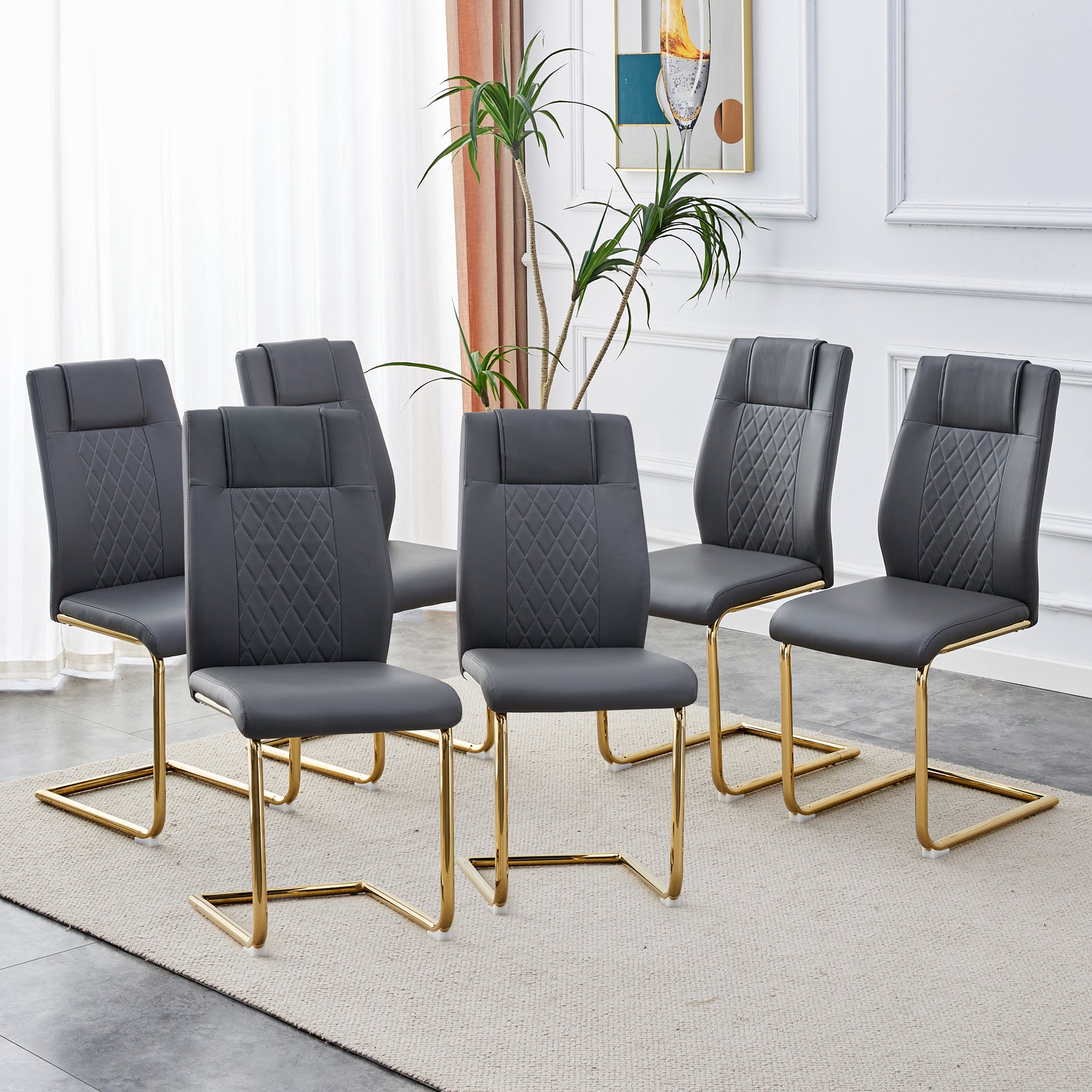 Stylish Faux Leather Cushioned Chairs with Metal Legs - Set of 6 (Gray PU Leather) for Living Room, Kitchen, Bedroom & Dining Room - Perfect for Home Decor & Guest Seating