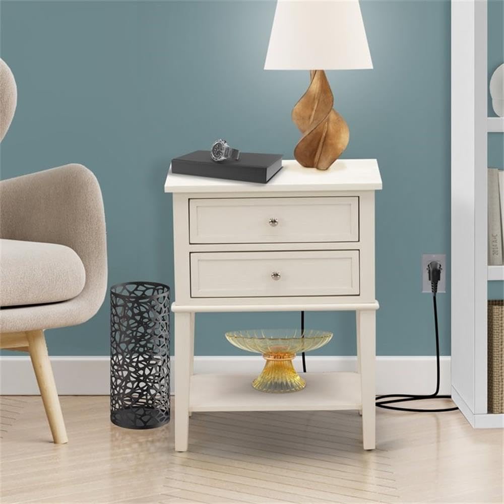 East West Furniture Valencia Modern End Table - Rectangle Night Stand with 2 Drawers, 16x22 Inch, Wirebrushed Buttercream Finish | Bedroom Furniture, Living Room Side Table, Small Space Storage Solution
