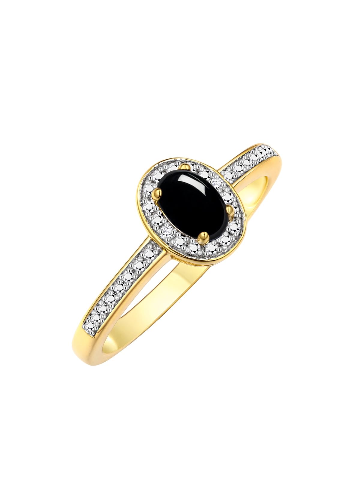 RYLOS 14K Gold Plated Sterling Silver Halo Genuine Diamond Birthstone Ring for Women - Oval 6X4MM Gemstone Jewelry, Size 5-10 | Anniversary Gift, Valentine's Day Present, Bridal Party Accessory