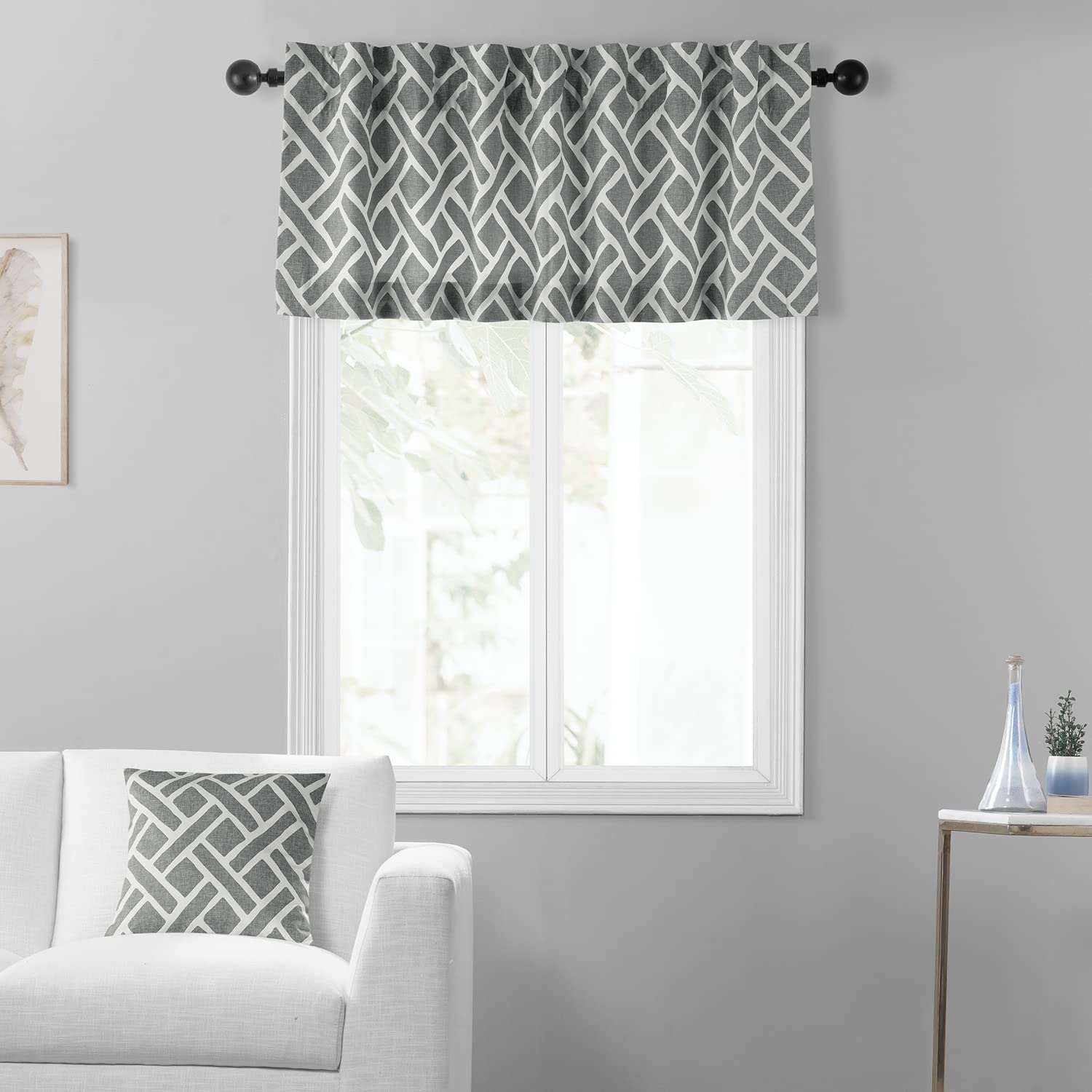 Premium Cotton Martinique Printed Window Valance 50x19 Inches - HPD Half Price Drapes (PRCT-VLD07C-19) in Elegant Grey for Living Room & Bedroom Decor