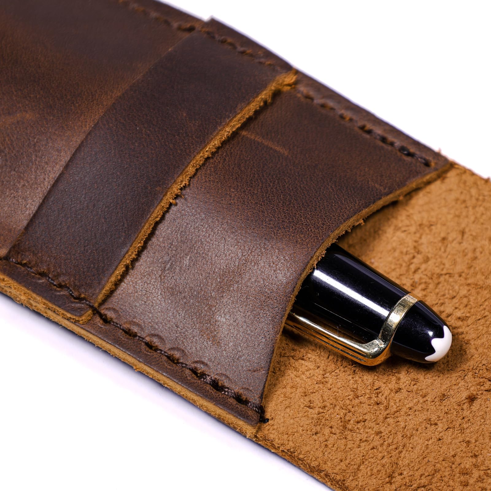 DK86 Genuine Leather Pen Case Holder - Premium Fountain & Multi-Pen Pouch with Protective Sleeve (Small, Coffee Brown) - Perfect for Office, School & Travel Organization