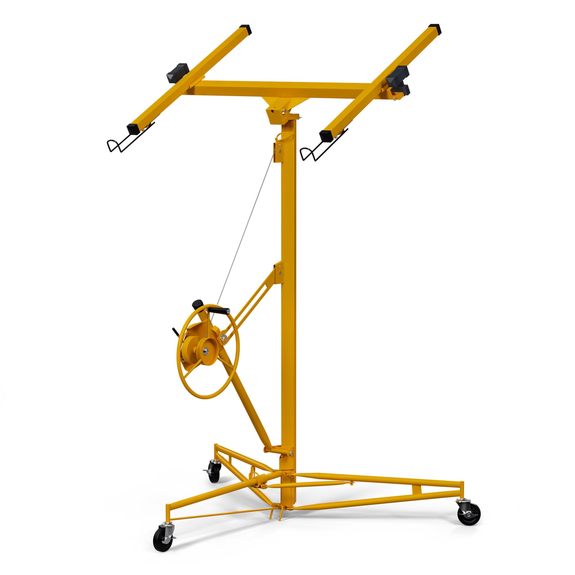 16' Drywall Lift Panel Hoist with Rolling Caster Wheels - Heavy Duty Sheetrock Lifter Jack for Ceiling Installation - Construction Tools for Drywall, Plasterboard & Gypsum Board (Yellow) - Perfect for Home Renovation & Professional Contractors