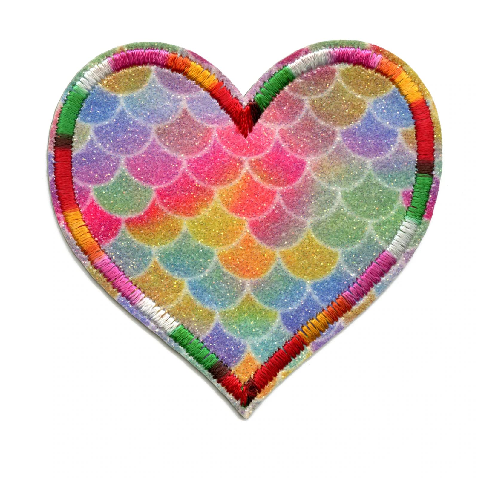 Rainbow Mermaid Heart Patch - Embroidered Iron On Glitter Scales for DIY Crafts, Costumes & Denim Jacket Decoration