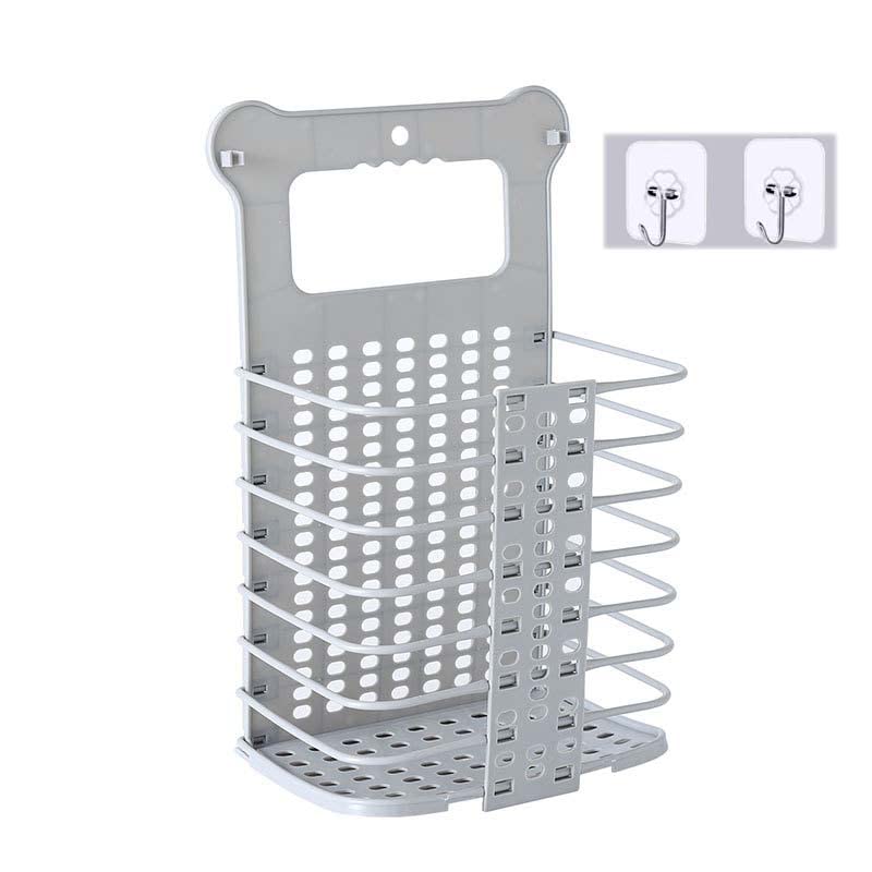 STHOLOME Foldable Laundry Hamper with Hanging Hook - Space-Saving Wall Mounted Clothes Basket for Bedroom, Bathroom & Nursery - Perfect for Dirty Laundry, Toy Storage & Organization (Grey)