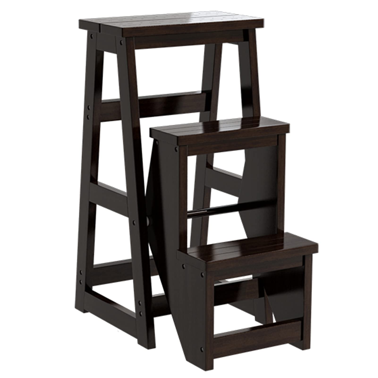 Modern Multifunctional Wooden Folding Step Stool - Library Ladder Chair, Max Load 150kg, Black - Perfect for Home, Office, and Library Use as a Space-Saving Step Stool or Decorative Furniture Piece