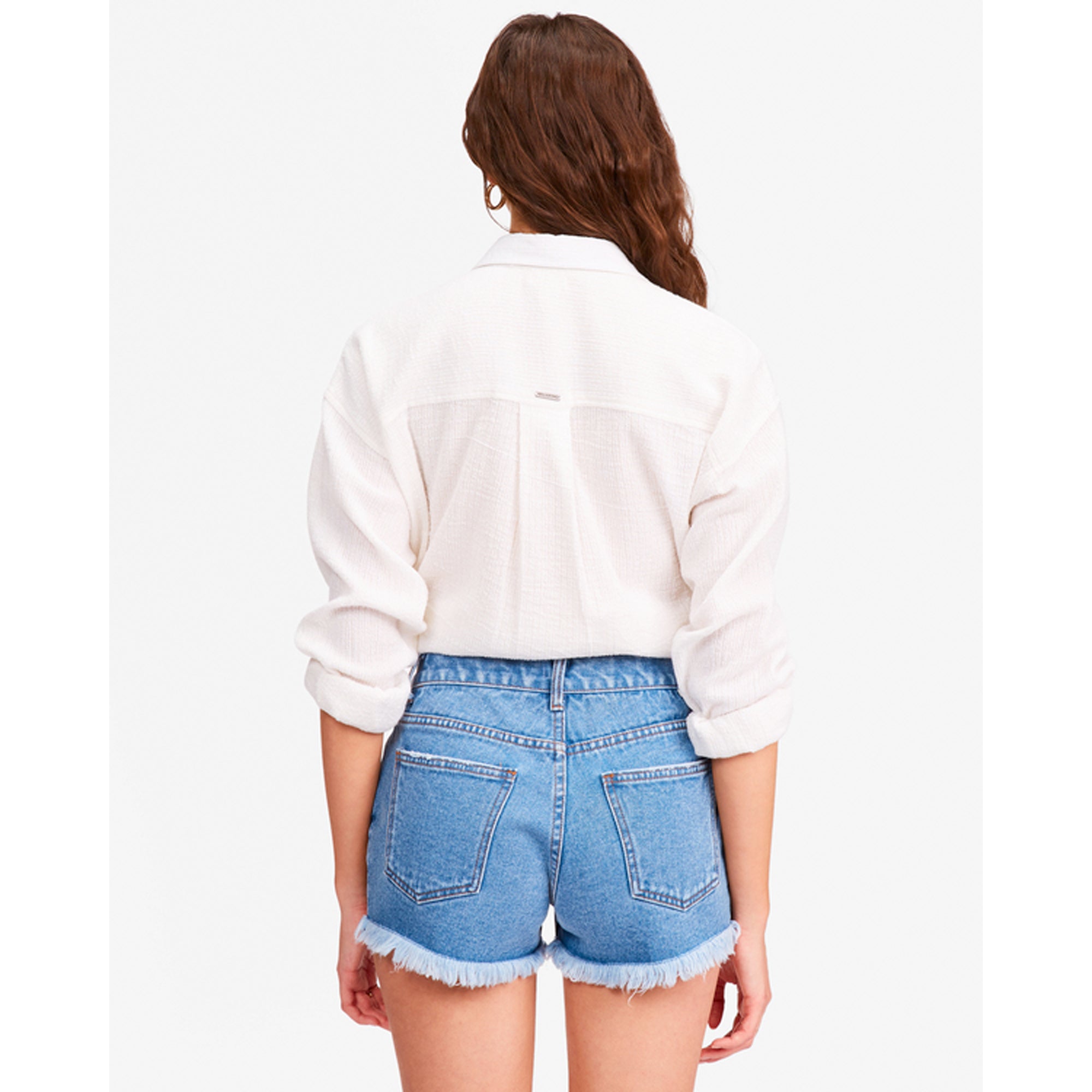 Billabong Drift Away Women's Frayed Denim Shorts - Costa Blue | Distressed Casual Summer Shorts for Beach, Music Festivals & Streetwear