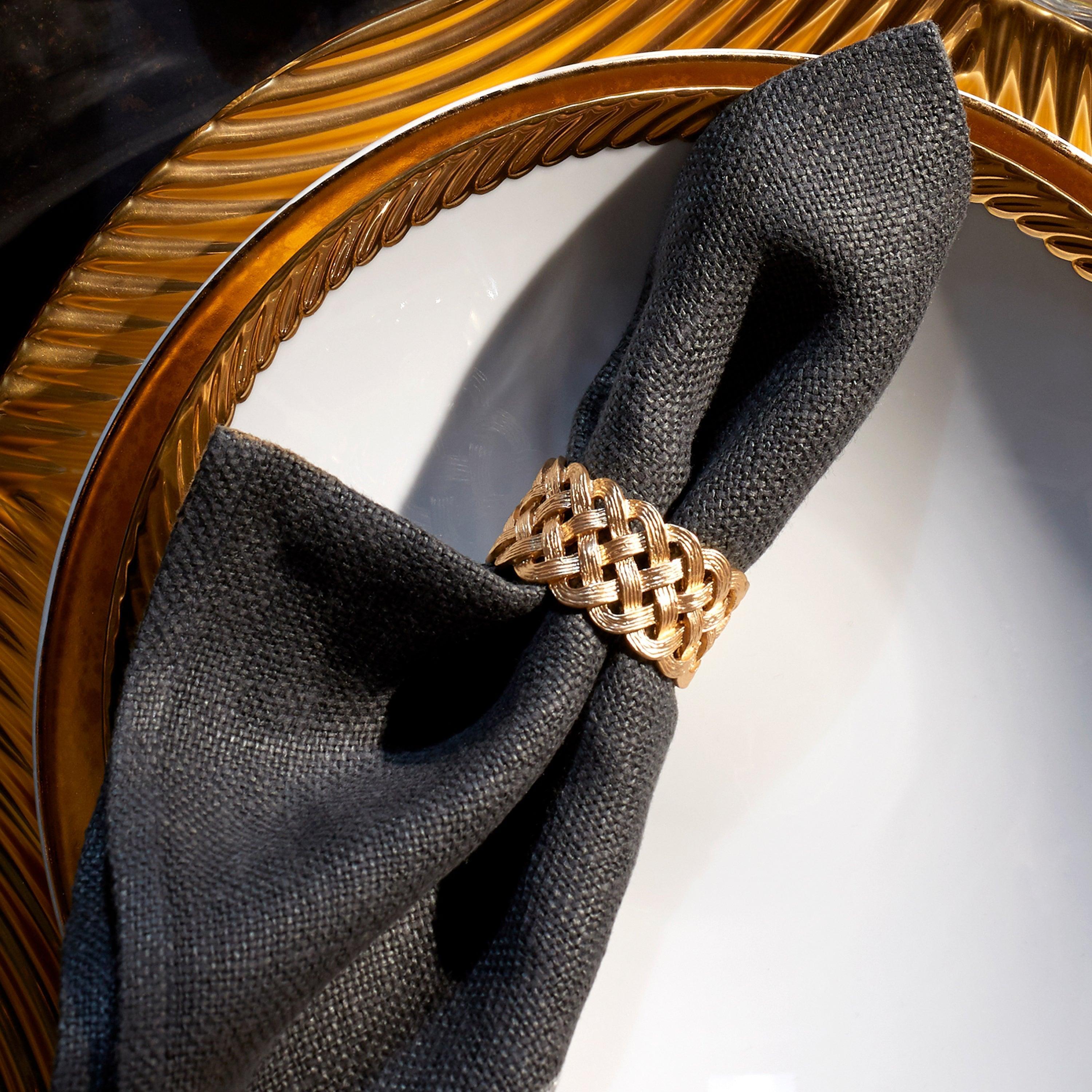 Elegant Braided Napkin Rings Set of 4 - Gold Silver Wedding Dinner Party Table Decor for Fine Dining, Holiday Celebrations & Special Occasions
