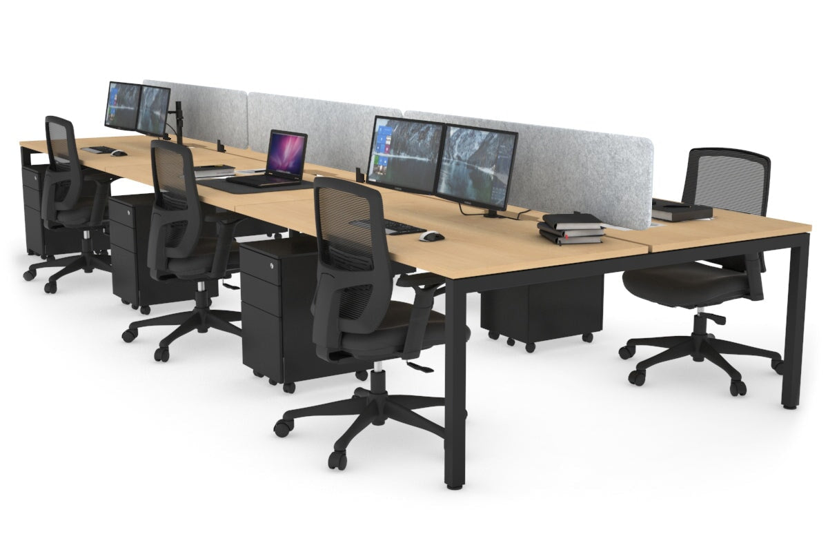 Quadro Square Legs 6-Person Office Workstation Desk - 1200L x 800W with Cable Management Scallop - Ideal for Open Office Layouts & Collaborative Workspaces