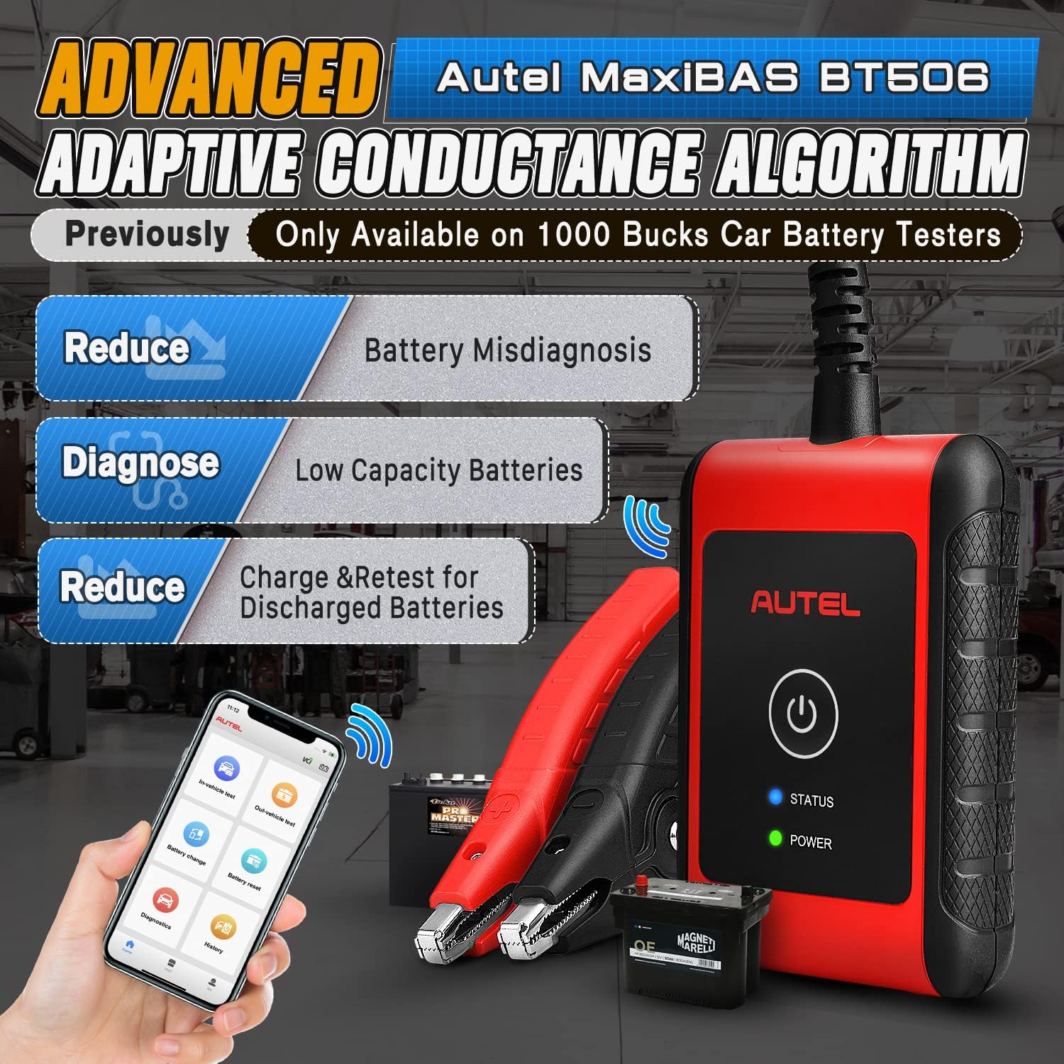 Autel MaxiBAS BT506 6V/12V/24V Battery & Alternator Tester - 100-2000 CCA Load Test, Adaptive Conductance Technology for Higher Accuracy | Automotive Charging System Diagnostic Tool for Cars, Trucks, SUVs | Perfect for Mechanics & DIY Car Maintenance