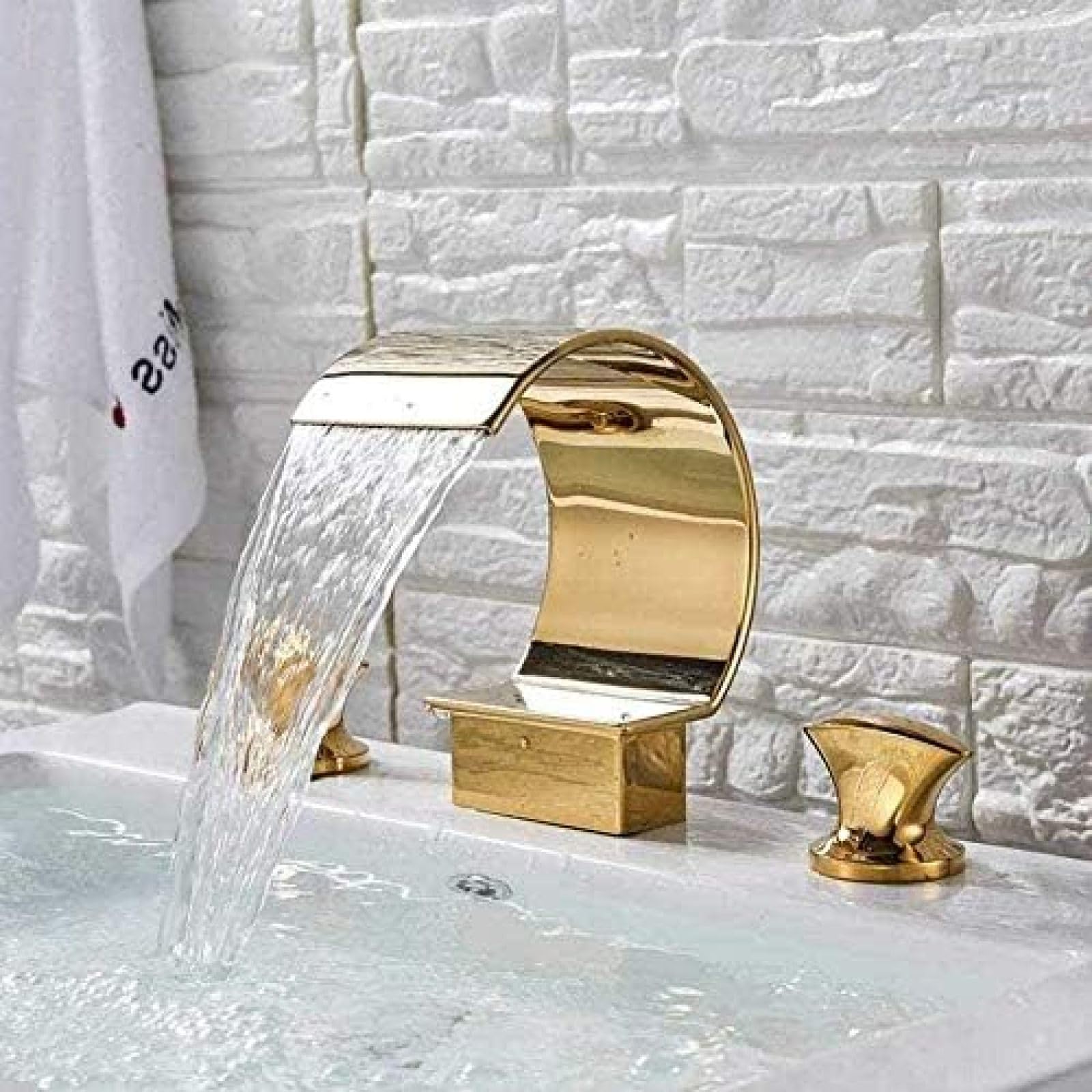 CRJUS Golden Brass Widespread Deck Mount Bathroom Basin Mixer Tap - Double Handle Hot & Cold Water Vessel Sink Faucet for Modern Vanities | Perfect for Bathroom Renovation & Luxury Home Decor