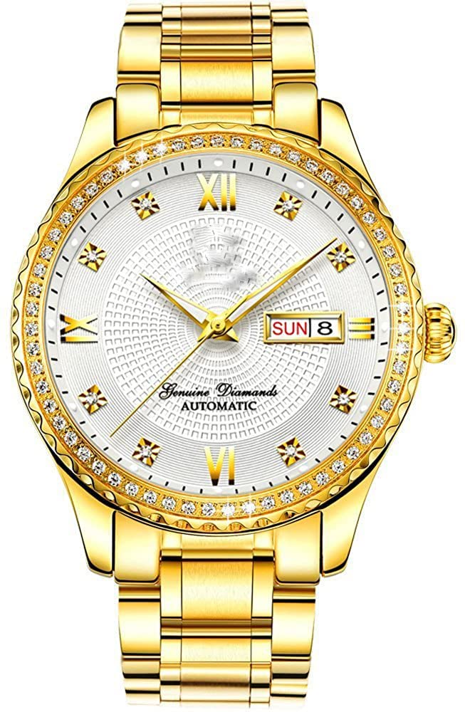 Luxury Automatic Self-Wind Couple Watches Set - Stainless Steel His & Hers Matching Calendar Date Watch for Men & Women | Perfect Anniversary, Wedding, and Valentine's Day Gift for Couples