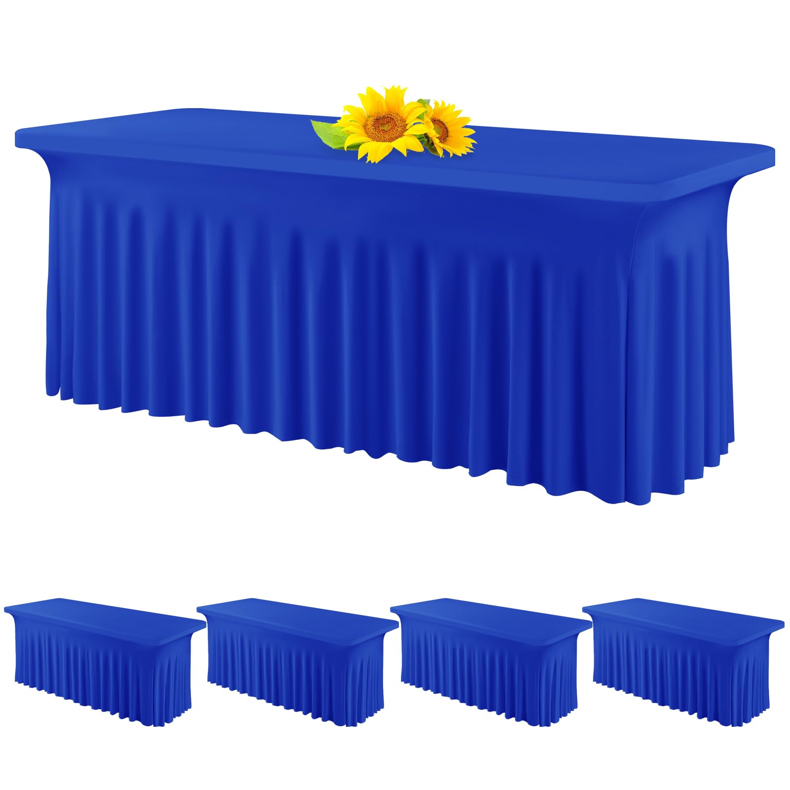 4 Pack 6ft Spandex Table Skirts - Stretchable Wrinkle-Resistant Fitted Tablecloth & Table Skirt Set for Rectangle Tables - Perfect for Tradeshows, Restaurants, Weddings, Banquets, Parties & Events (Royal Blue) - Ideal for Buffet Tables, Banquet Halls & Event Decorations