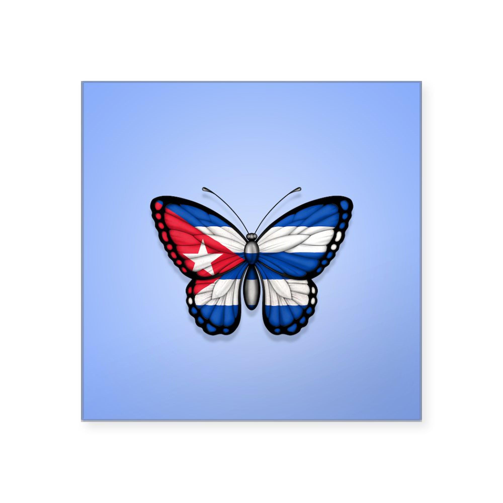 Cuban Flag Butterfly on Blue Sticker - Square Bumper Decal for Cars, Laptops & Windows | Patriotic Cuban-American Pride Accessory