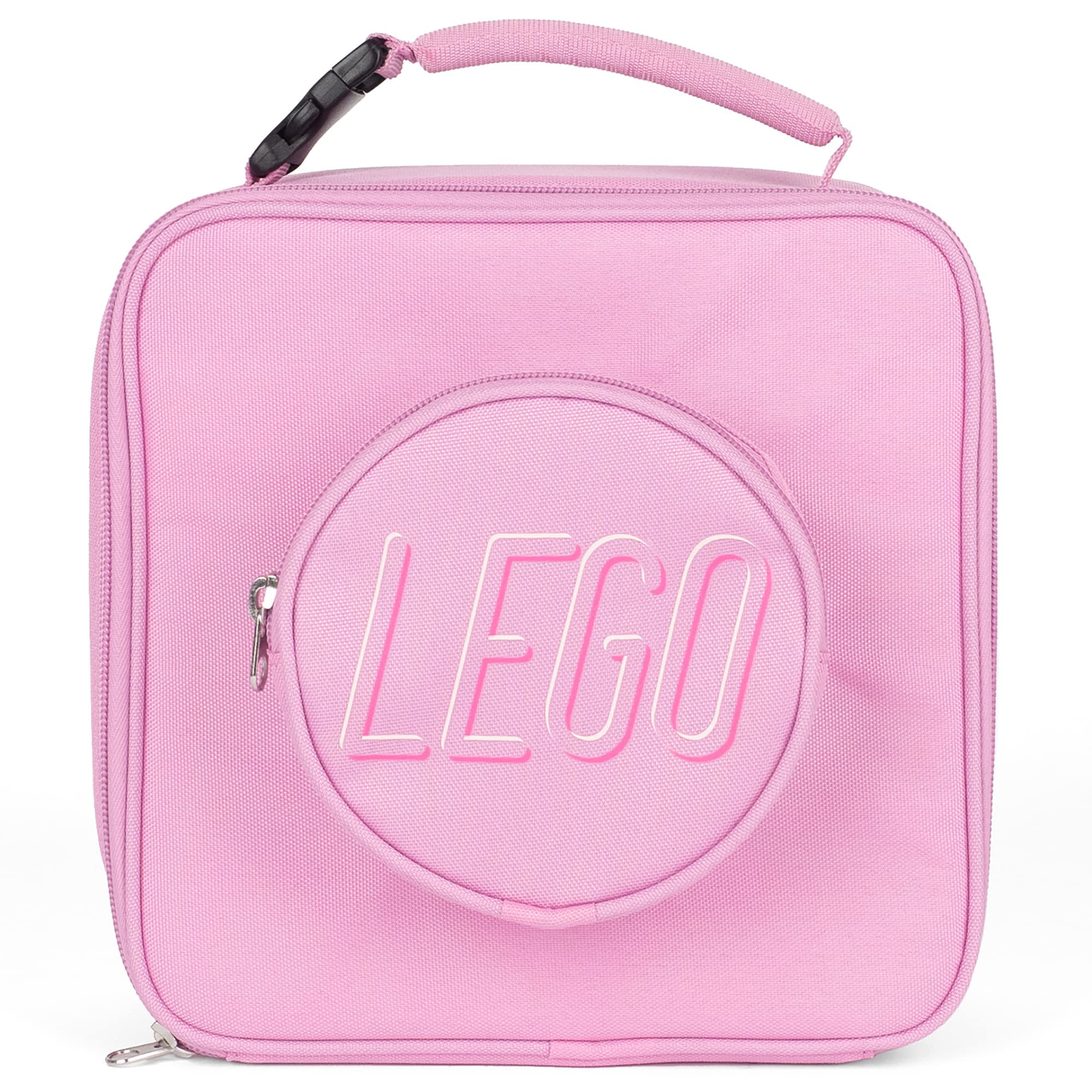 LEGO Insulated Lunch Bag with Mesh Pouch & Zipper Compartment - Durable Thermal Food Carrier for School, Work & Picnics - Light Pink Lunch Box for Kids & Adults