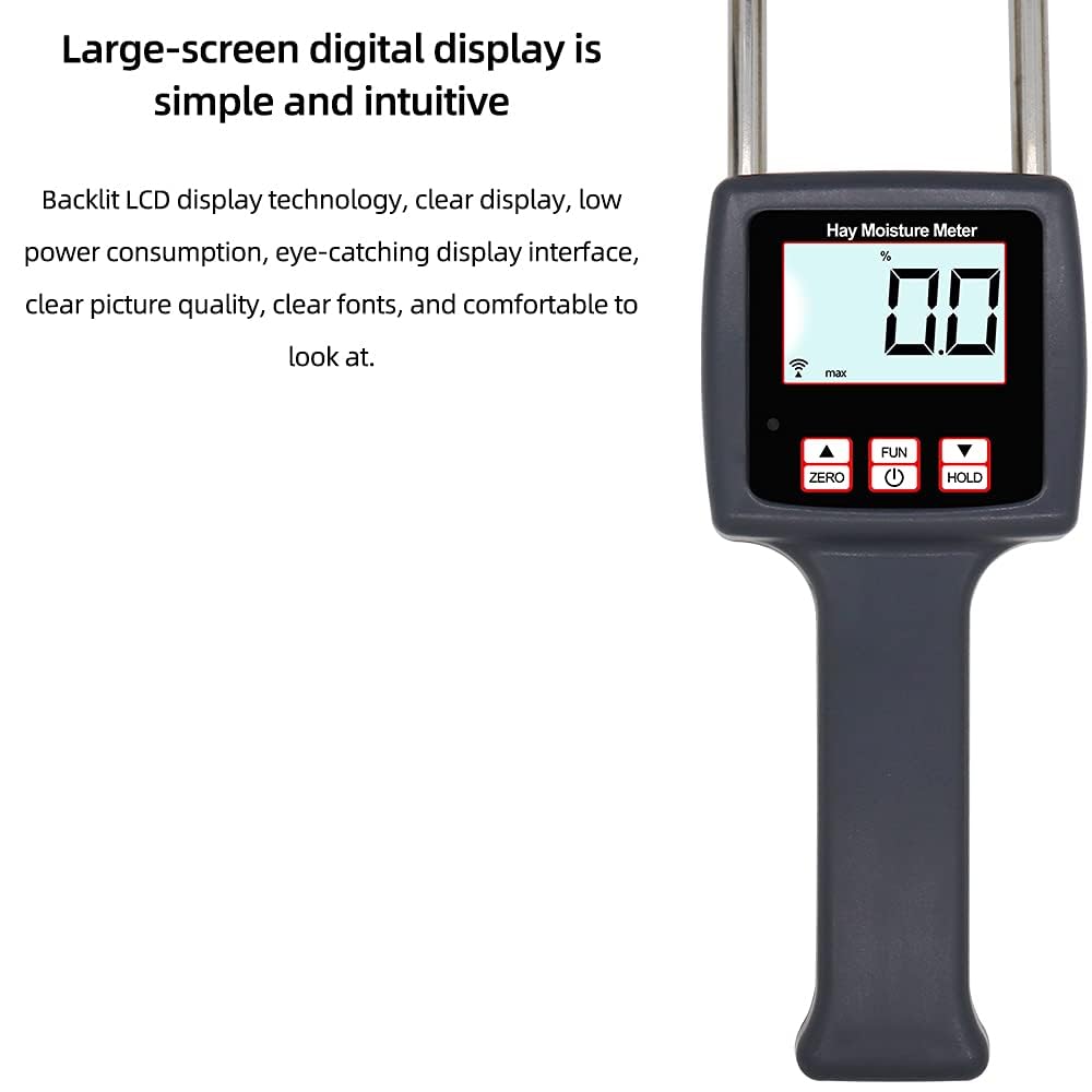 Digital Hay Moisture Meter Tester - 0-80% Range, 0.1 Resolution, ±0.5% Accuracy for Alfalfa, Pasture, Straw & More | Perfect for Farmers, Agriculture & Livestock Feed Quality Control