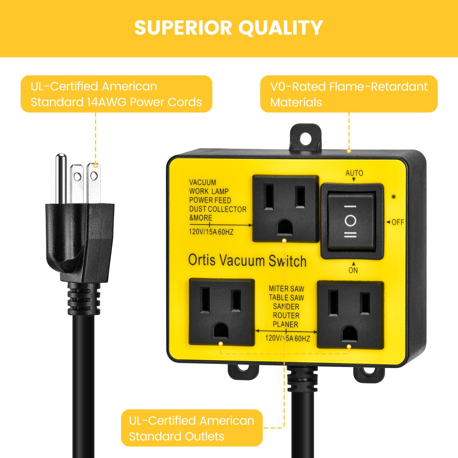 Ortis Automatic Vacuum Switch for Power Tools - Delayed On/Off Function Prevents Circuit Overload & Tripping - Keep Workshop Clean & Improve Air Quality - Ideal for Woodworking, Construction & DIY Projects