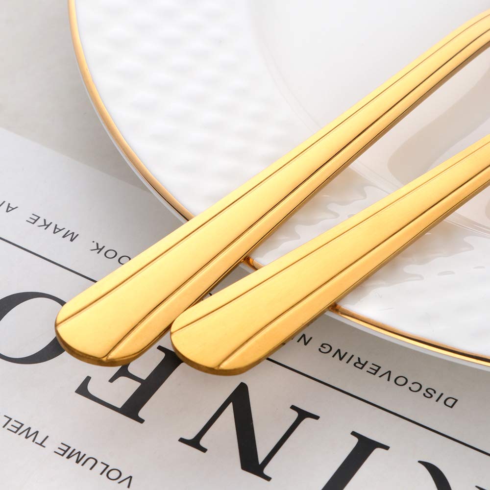 Premium 20-Piece Gold Silverware Flatware Set - Stainless Steel Travel Eating Utensils for Picnic, Camping & Outdoor Dining - Service for 5 - Dishwasher Safe - Elegant Dinnerware for Parties, BBQs & RV Trips