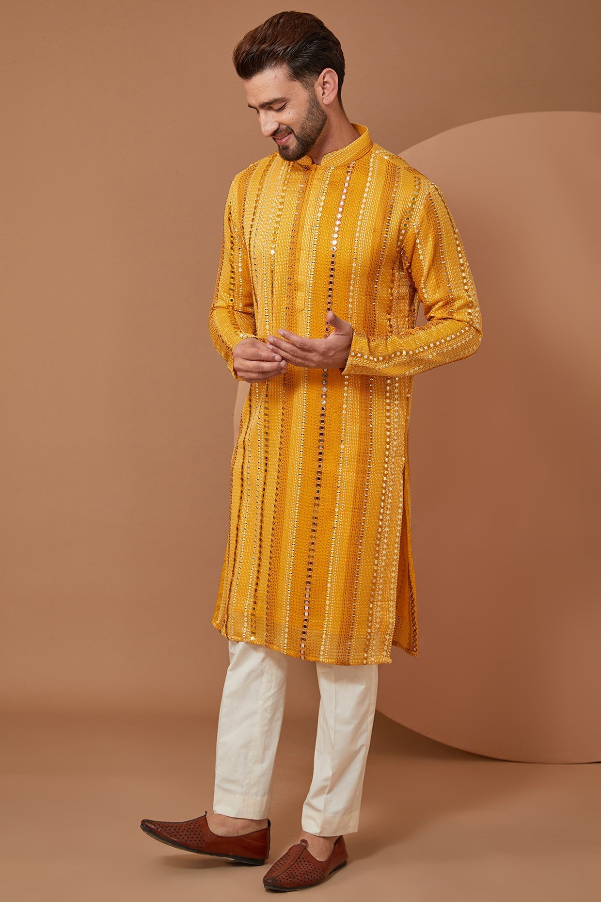 Mustard Mirrorwork Kurta for Women - Traditional Indian Embroidered Tunic Top - Perfect for Festivals, Weddings & Casual Wear