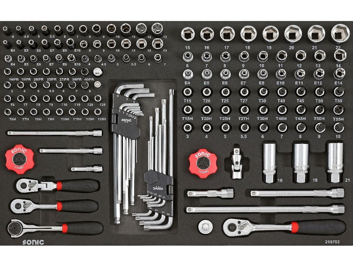Sonic Foam System Combo Set 1/4 & 3/8 Inch - 157 Piece Automotive Tool Kit with 26 Medium Foam Pads for Car Detailing & Polishing