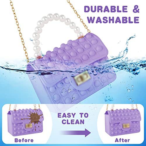 Ainiv Pop It Fidget Toys - 2 in 1 Push Bubble Sensory Bag, Fashion Pearl Purse for Women & Girls, Small 12x9x5cm, Purple - Stress Relief & Sensory Play for Kids, Adults, Autism, ADHD, Office & Travel Use