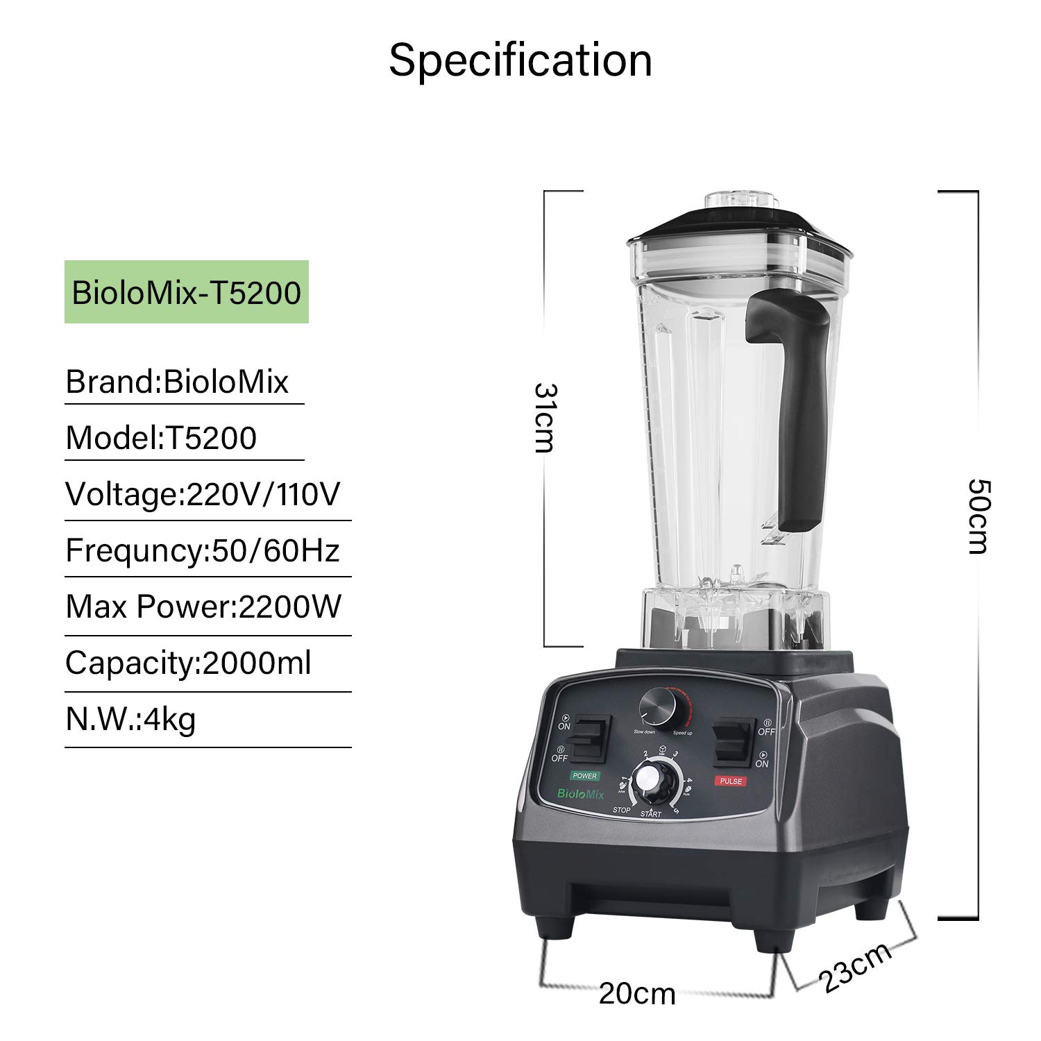 BioloMix 2200W Professional Countertop Blender - High Power Commercial & Home Blender with Timer for Smoothies, Ice Crushing, Frozen Fruits, Soup Making - Perfect for Kitchens, Restaurants & Smoothie Bars