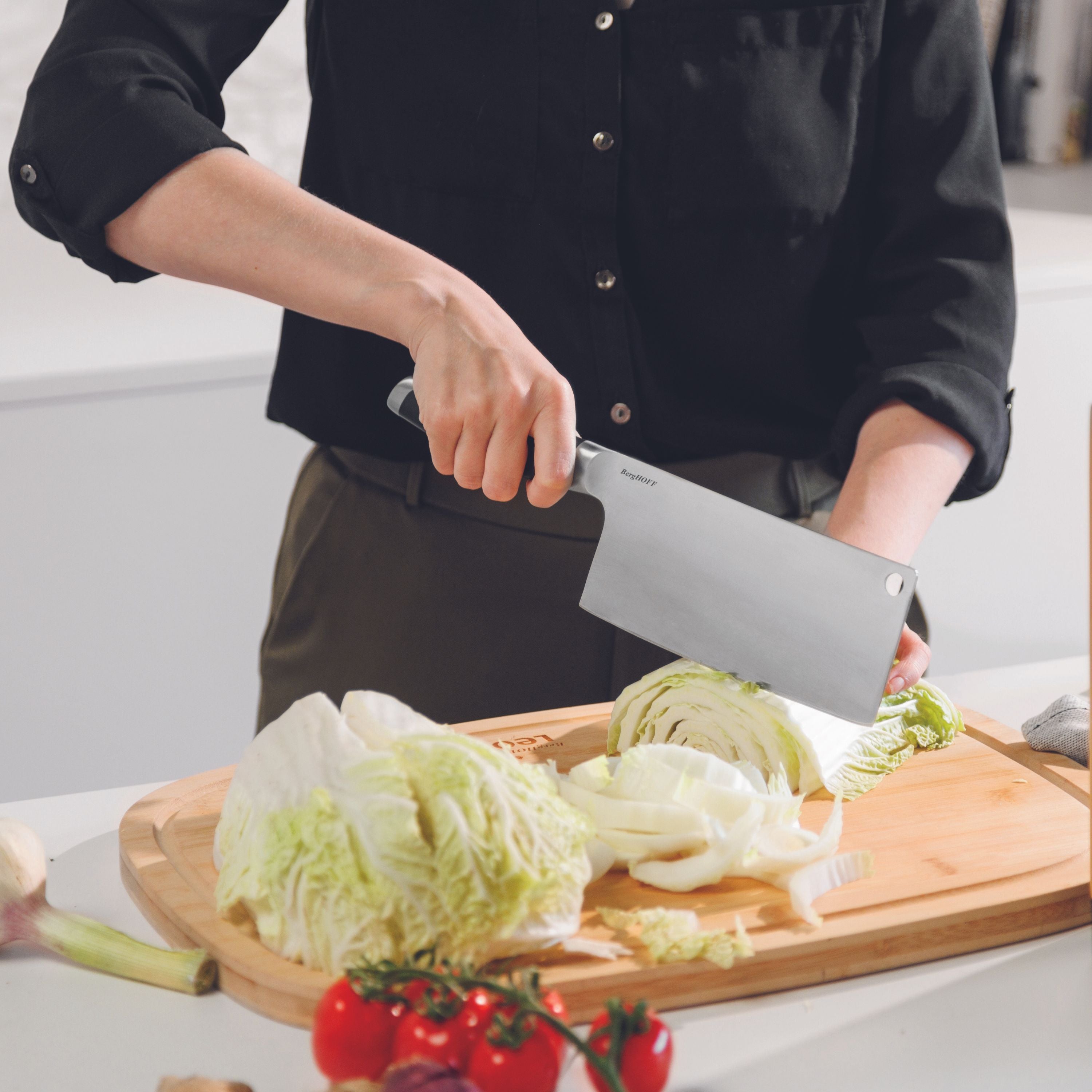 BergHOFF Leo Graphite 5-Piece Knife Block Set - Premium Stainless Steel Kitchen Cutlery with Wooden Holder for Home Cooking & Professional Chefs
