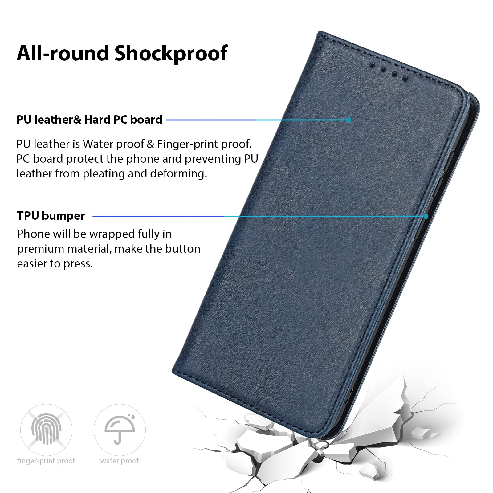 Havaya Samsung Galaxy A53 5G Wallet Case with Card Holder - Flip Folio Cover for Women (Dark Blue) | Perfect for Work, Travel & Everyday Protection