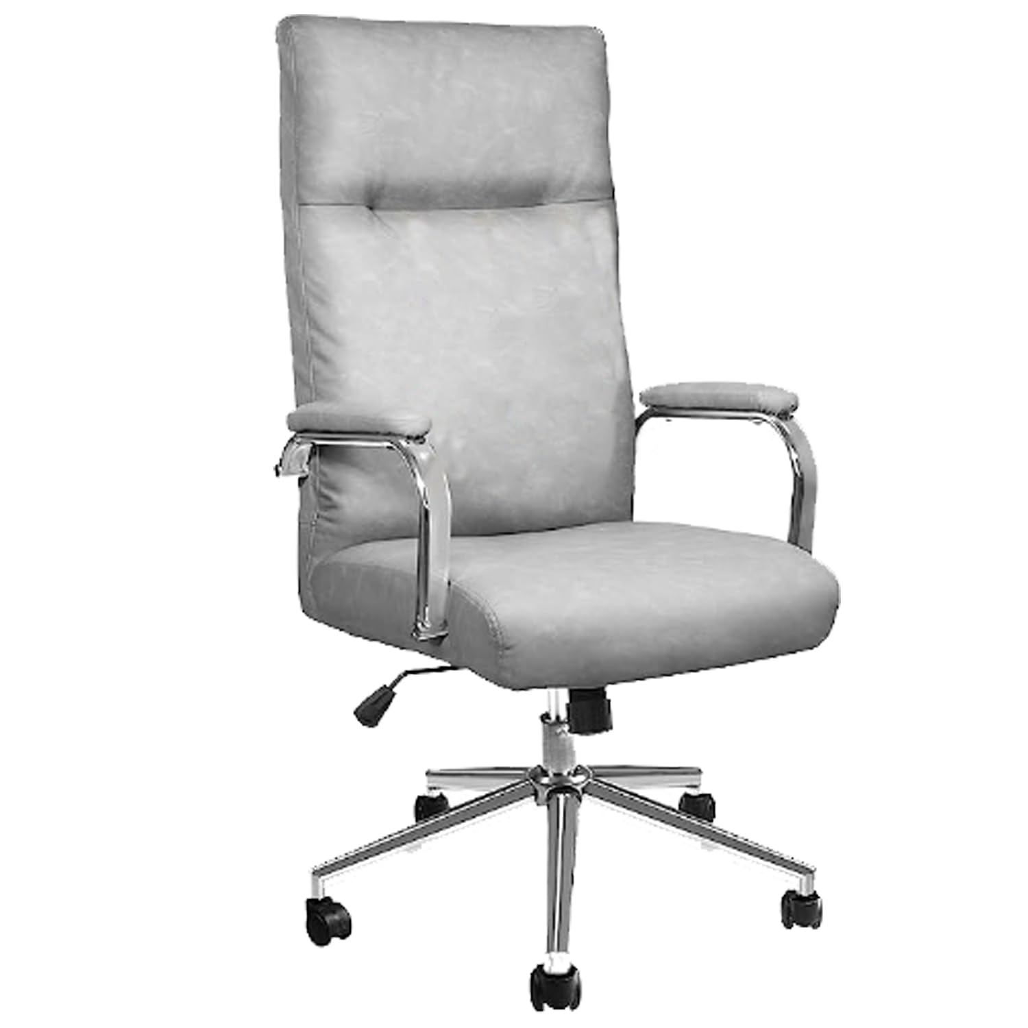 Ergonomic Office Chair - Adjustable Height Swivel Computer Desk Chair with Wheels, High Back Executive Leather Chair with Lumbar Support (Grey) - Perfect for Home Office, Gaming & Workspaces