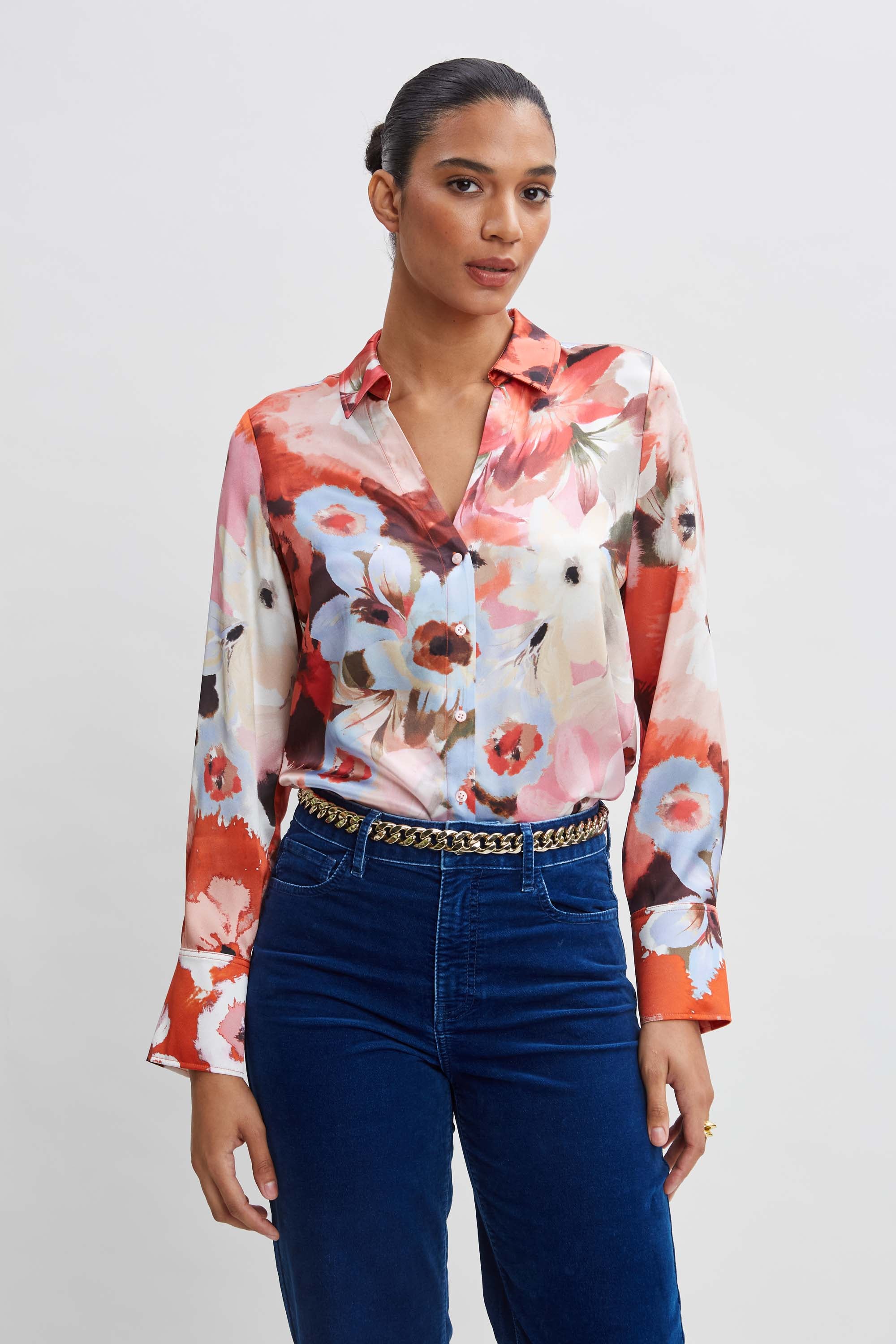 Silk Satin Wintergarden Shirt for Women - Elegant Long Sleeve Blouse for Office, Party & Formal Occasions