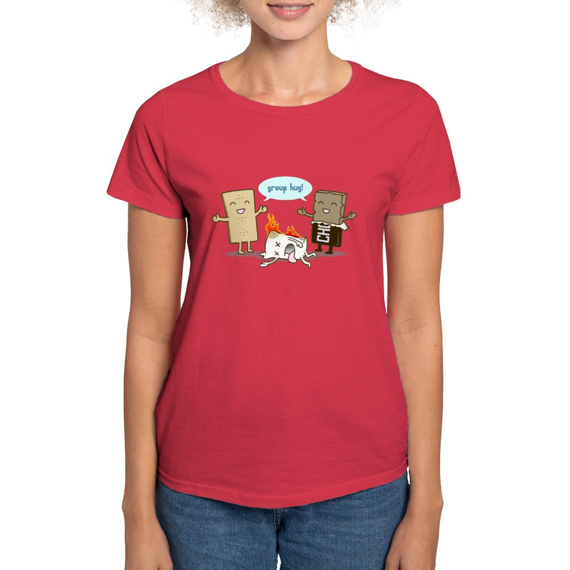 Flaming Marshmallow Group Hug! Women's Cotton Dark T-Shirt - Funny Graphic Tee for Casual Wear, Parties & Gifts