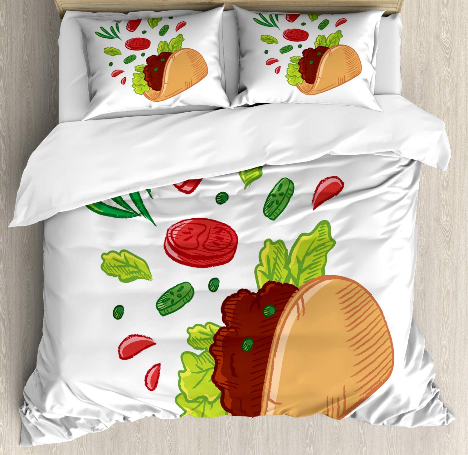 Ambesonne Taco Duvet Cover Set - Mexican Food Themed 3-Piece Bedding with 2 Pillow Shams - California King Size in Lime Green & Sand Brown - Perfect for Taco Lovers' Bedroom Decor & Mexican Restaurant Theme Parties