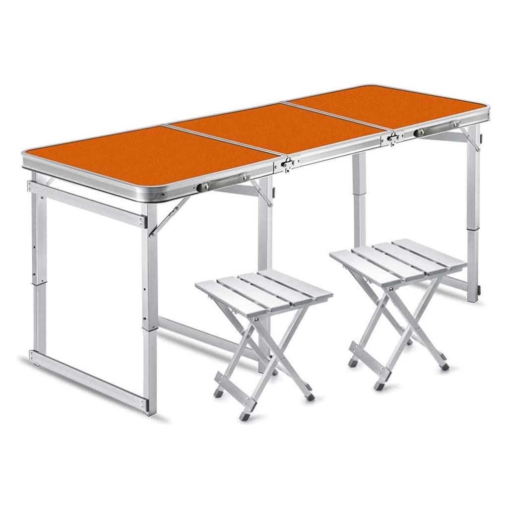 ZWJAX 6-Person Folding Picnic Table with 2 Stools - Adjustable Height Aluminum Alloy Outdoor Dining Set for Camping, BBQ, Parties & Backyard Gatherings (Orange) - Perfect for Picnics, Tailgating & Beach Outings