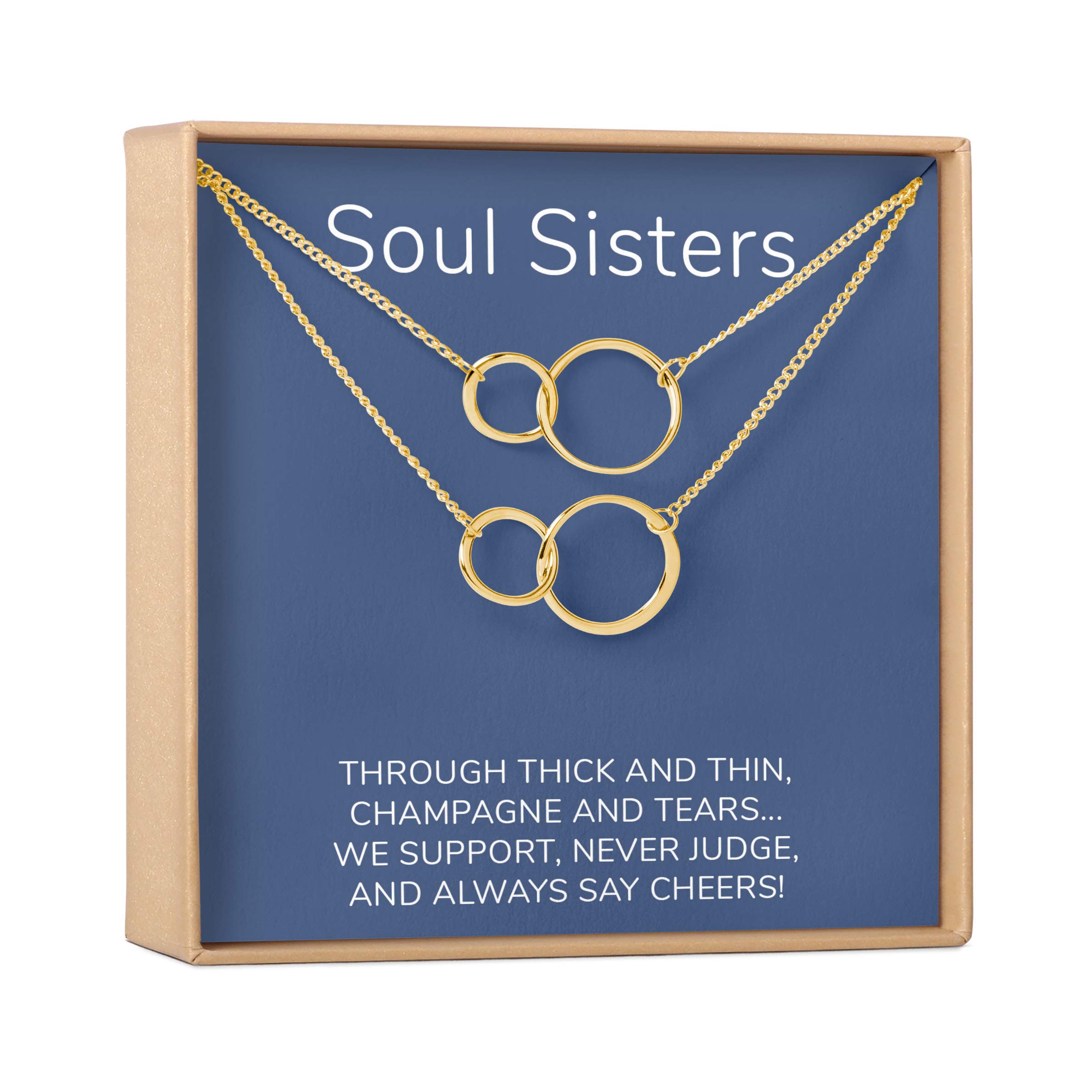 Soul Sisters Necklace - Best Friend Jewelry Gift for Long Distance, Birthday, Christmas & Holidays | Matching Heart Pendant for BFFs, Sisters & Couples | Meaningful Present with Greeting Card for Women & Girls