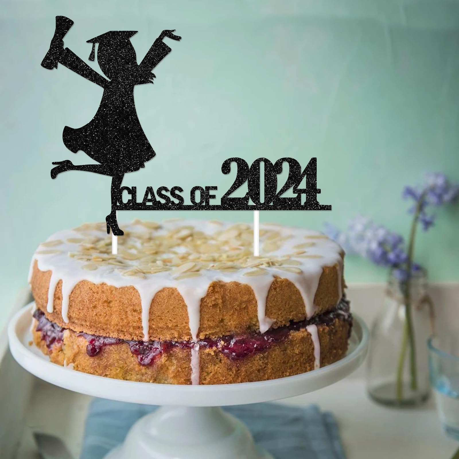 2024 Graduation Cake Topper - Black Girl Grad Decorations, Class of 2024 Cap Topper for Graduation Cakes - Perfect for High School & College Graduation Parties, Ceremonies & Celebrations