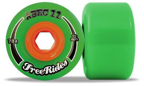 ABEC 11 Classic Freerides 72mm Green Skateboard Wheels - 4 Pack Set for Smooth Cruising & Freeride Longboarding