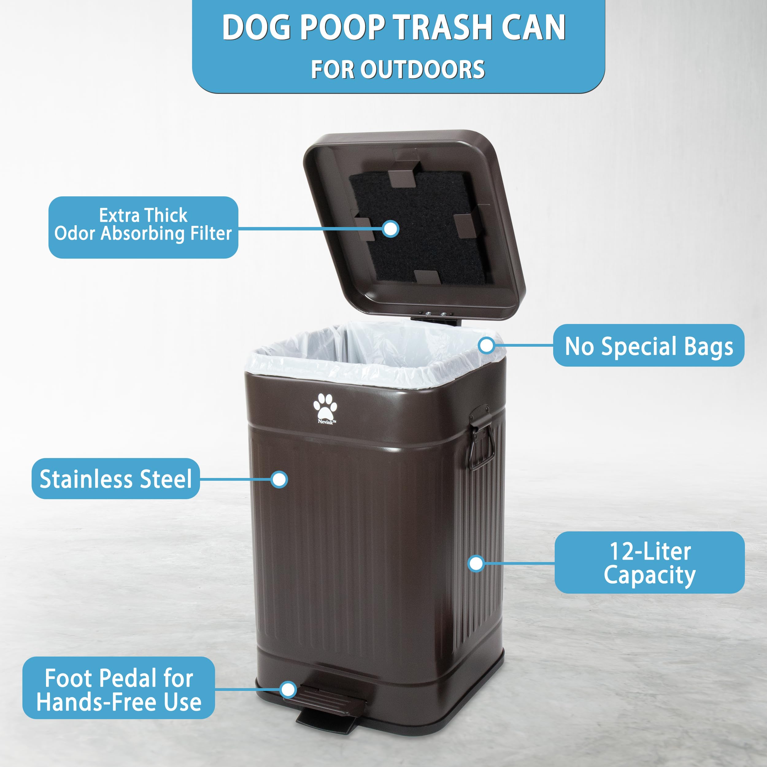 Odor-Proof Outdoor Dog Waste Trash Can with Lid - 12L/3.2Gal Pet Poop Station for Backyard, Garden & Park - Durable Dog Poop Bin for Easy Cleanup & Odor Control