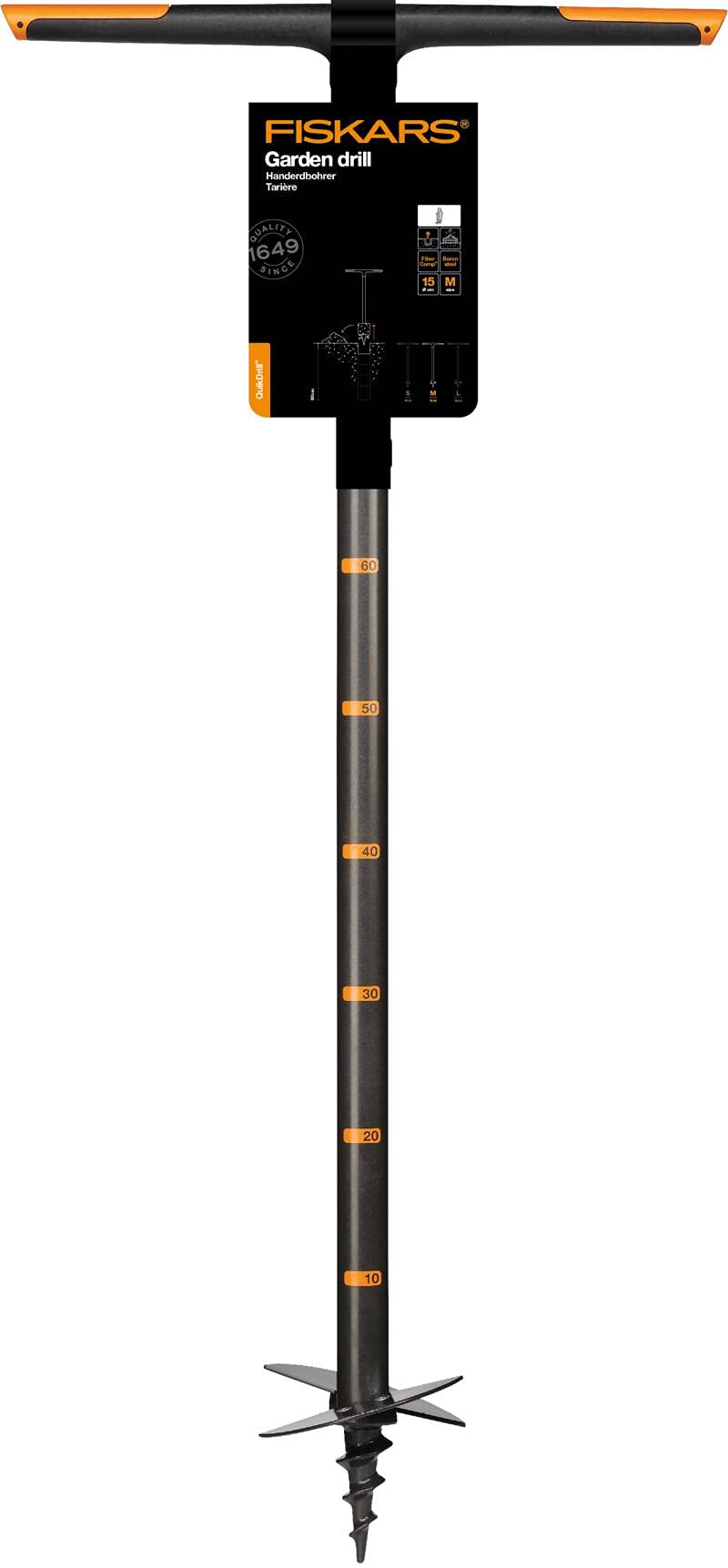 Fiskars QuikDrill Hand Drill - Heavy Duty Manual Drill for Wood & Metal, Up to 150mm Holes, Black/Orange (Model 1000638) - Perfect for DIY Projects, Woodworking & Home Repairs