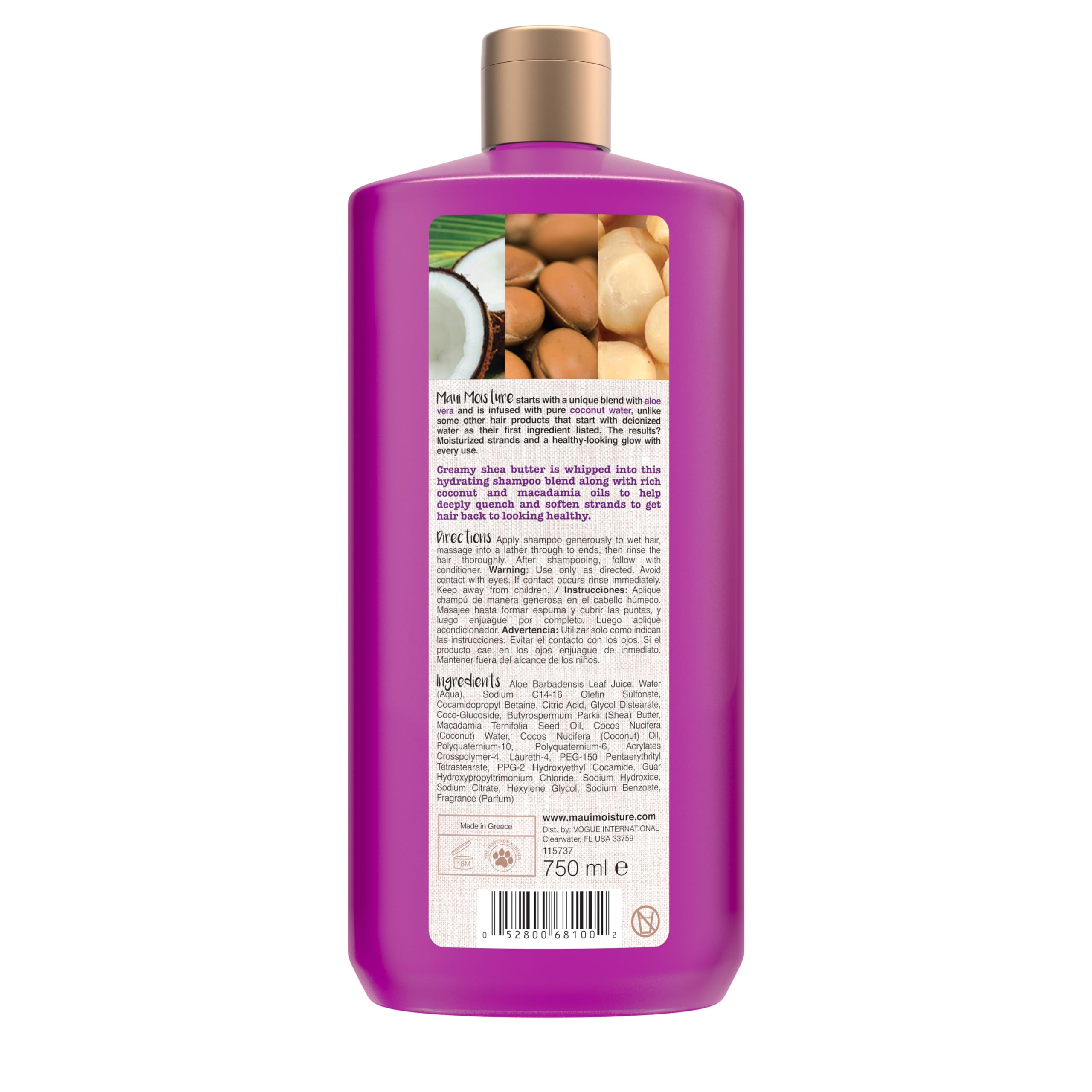 Maui Moisture Heal & Hydrate + Shea Butter Shampoo for Dry, Damaged Curly & Coily Hair - Coconut Oil & Macadamia Oil Infused, Vegan, Sulfate-Free, 25.4 fl oz - Revives & Nourishes Curls for Salon-Quality Results at Home