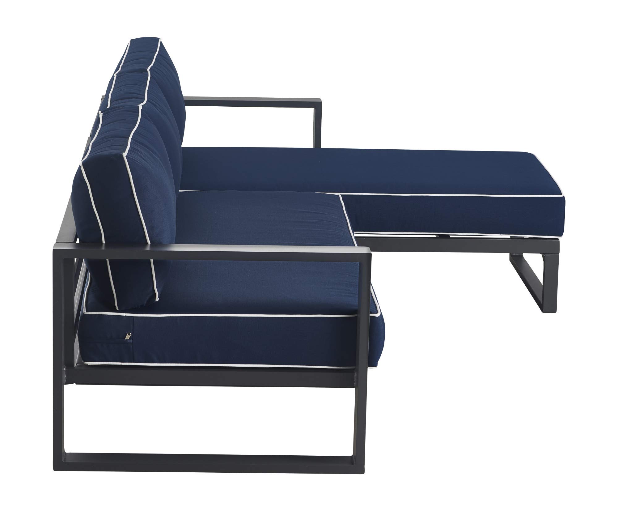 Tommy Hilfiger Monterey Modern Patio Outdoor Furniture Set - Weather-Resistant Metal Frame Sectional Sofa in Navy Blue & Dark Gray - Easy Assembly for Backyard, Garden, Poolside & Deck Relaxation