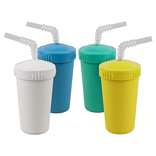 Re-Play USA Made 10 Oz. Toddler Straw Cups, Pack of 4 - BPA-Free Reusable Kids Drinking Cups with Lids & Straws, Dishwasher & Microwave Safe - 3.13