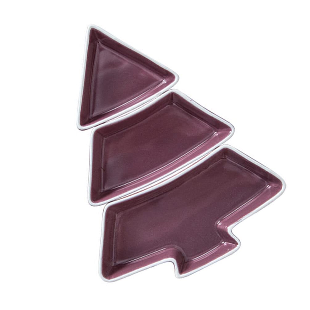 Christmas Tree Shaped Ceramic Snack Platter with Sections - Dried Fruit, Candy, Pastry & Nut Serving Dish for Holiday Parties & Entertaining (Purple)
